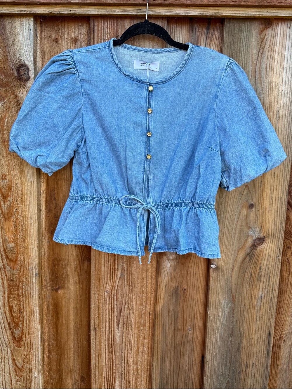 NWT Light Blue Denim Puff Sleeve Peplum Top